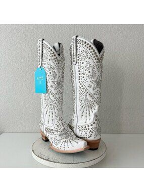 Lane SOLSTICE White Cowboy Boots Embellished Western Cowgirl Tall Snip Toe 11
